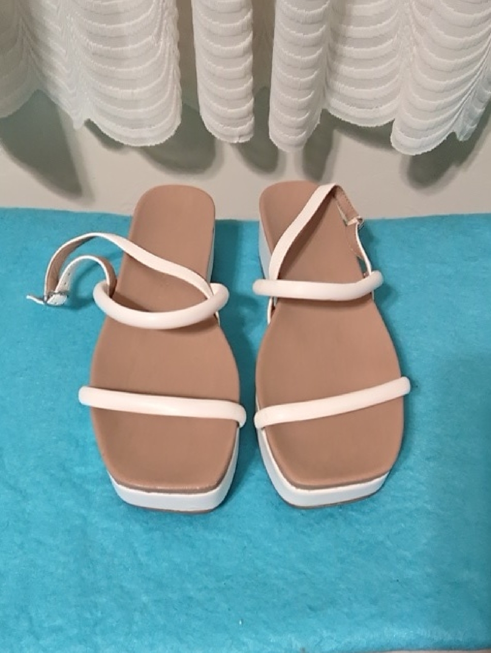 French Laundry White-Strap Square Toe Sandals